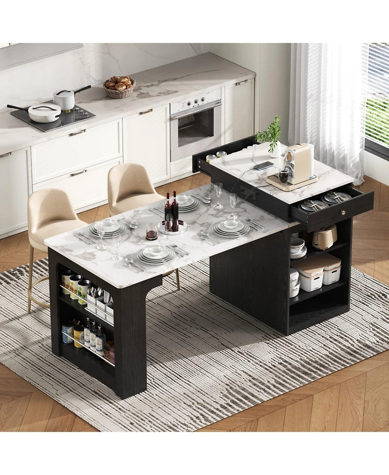 Streamdale Furniture 59.5" Extendable Kitchen Island with Dining Table & Storage