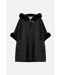 Yumi Women's Hooded Fur Cape Jacket