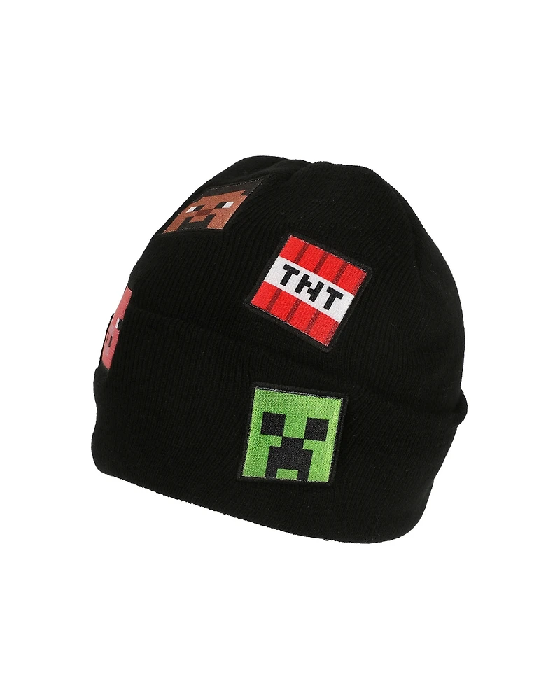 Minecraft Men's Printed Character Patches Black Cuff Beanie