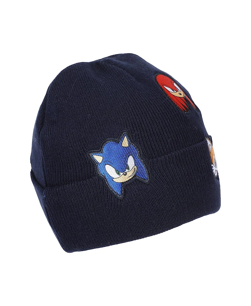 Sonic the Hedgehog Men's Printed Character Patches Navy Cuff Beanie