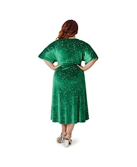 Unique Vintage Plus Velvet Tie Wrap Surplice Midi Dress