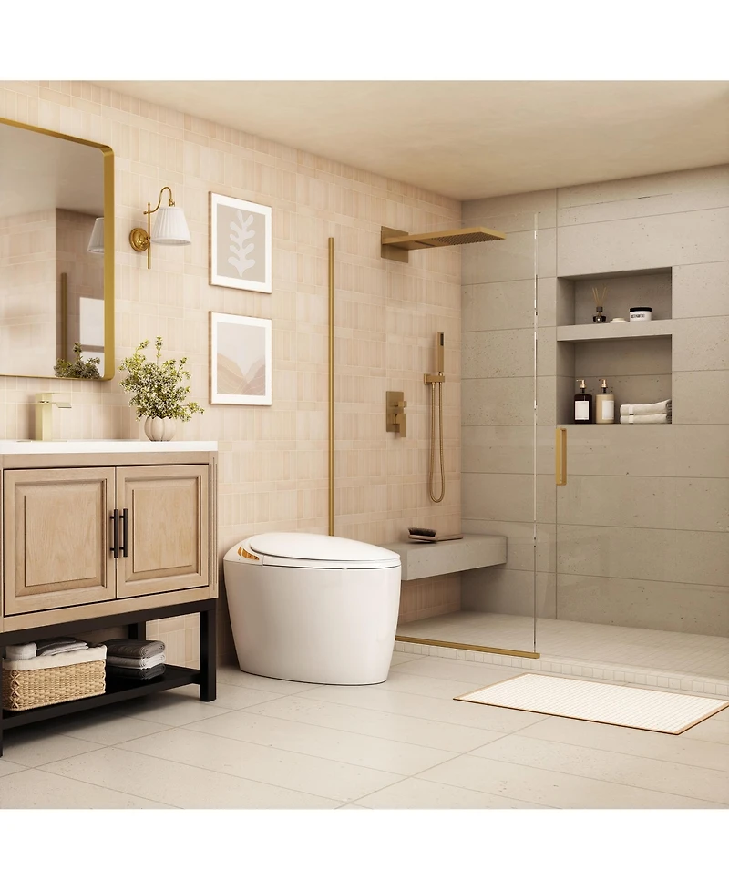 Casainc Unique Smart One-Piece Bathroom Fixture with Auto Seat, Foot Sensor, Led Display, Warm Water & Dryer