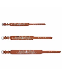 Blueberry Pet Western Style Full Grain Genuine Leather Embroidered Dog Collar with Pearl or Turquoise Studs