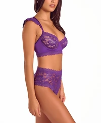 iCollection Womans Purple Stretch Lace Bralette Lingerie Set