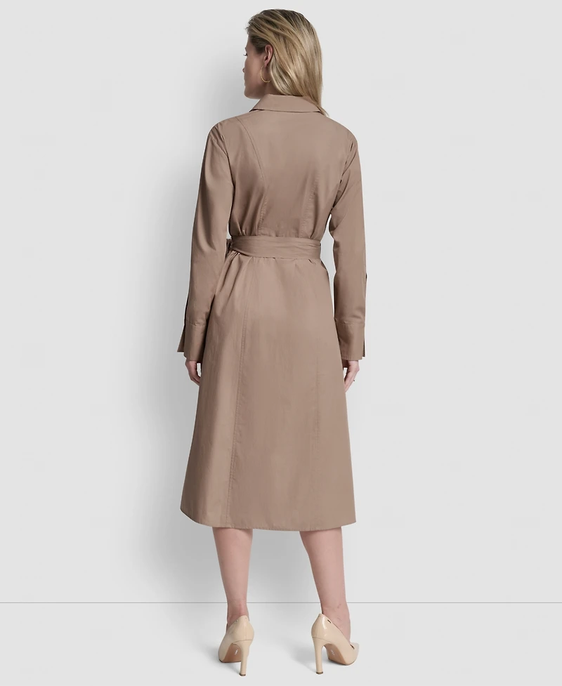 Dkny Women's Long-Sleeve Collared Neck Midi Shirtdress
