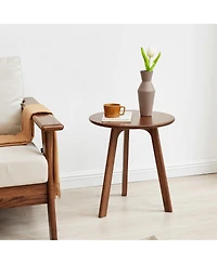 Casainc Solid Oak Wood Round End Table, Natural Finish