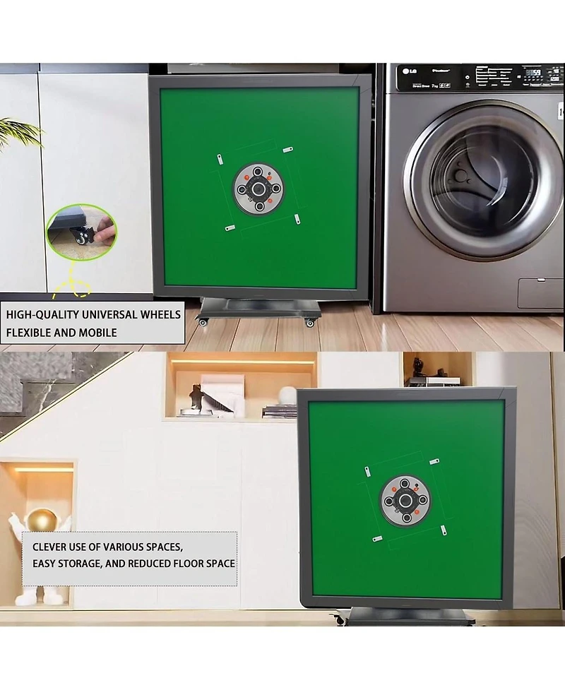 Rbied Black Folding Metal Automatic Mahjong Table, Electric Mahjong Table with Quiet Shuffle