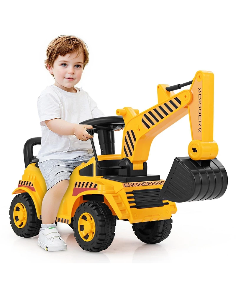 Hongge Kids Ride-On Excavator Toy with Adjustable Shovel and Realistic Controls - Yellow