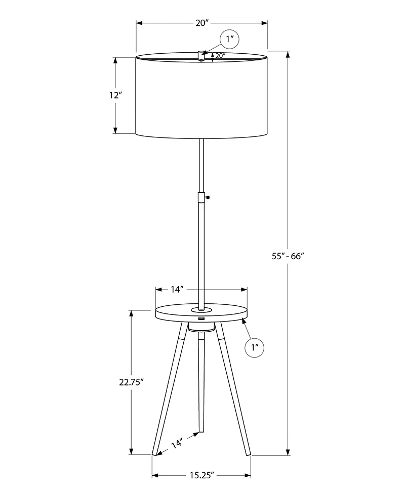 Monarch Specialties Lighting 63" Metal Tripod Floor Lamp