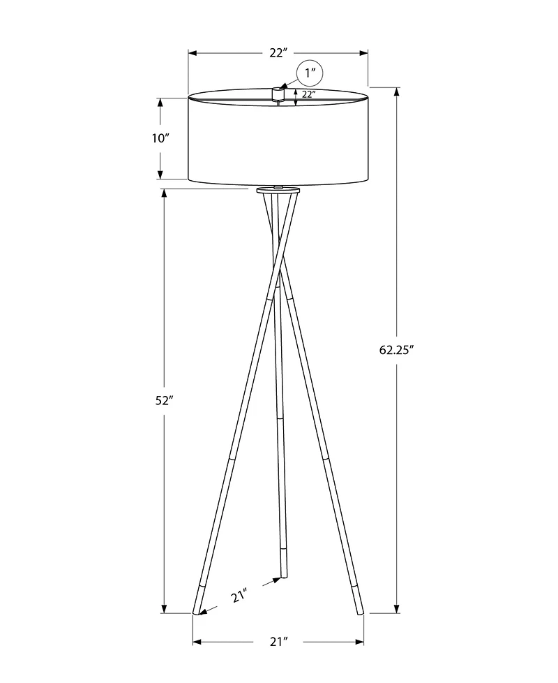Monarch Specialties Lighting 62" Metal Tripod Floor Lamp