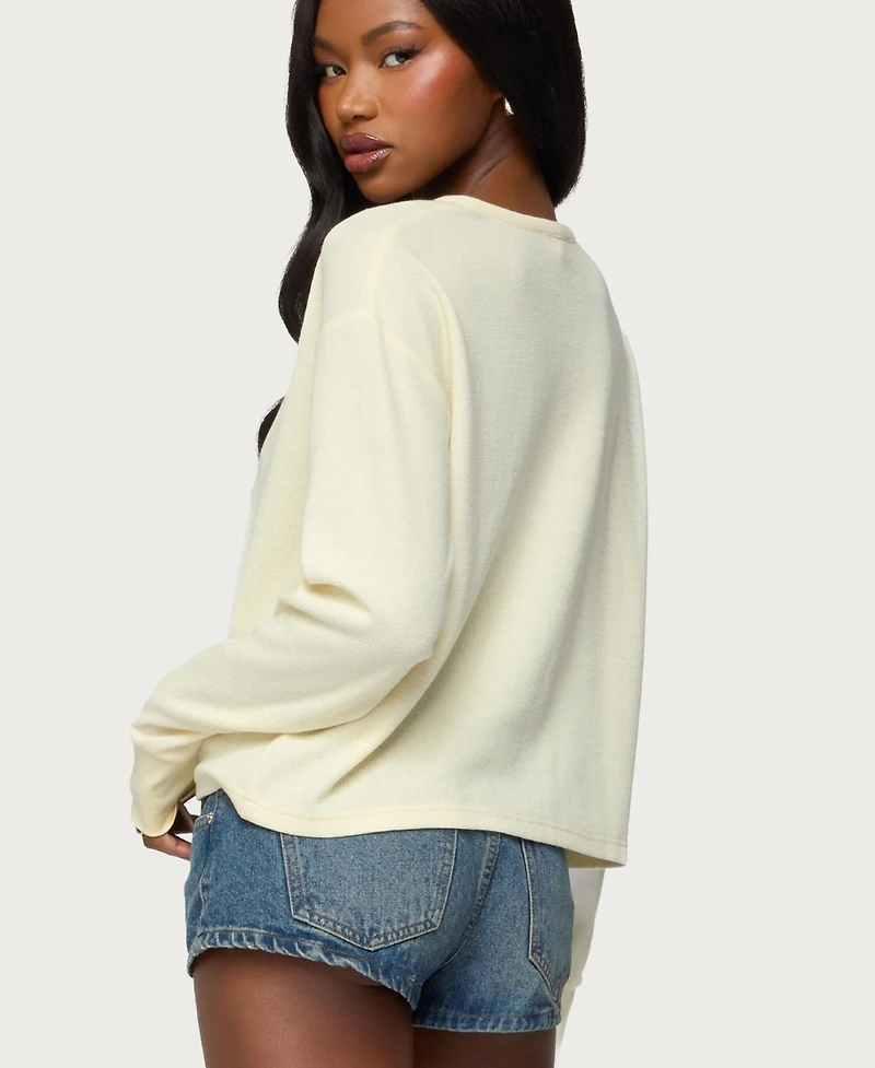 Edikted Women's Deni Long Sleeve Henley Waffle Top