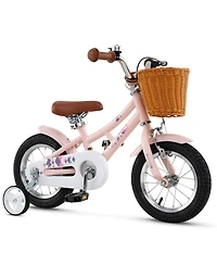 Hongge 12-Inch Retro Kids Bike with Basket, Adjustable Height, and Training Wheels for Ages 3–8 - Pink