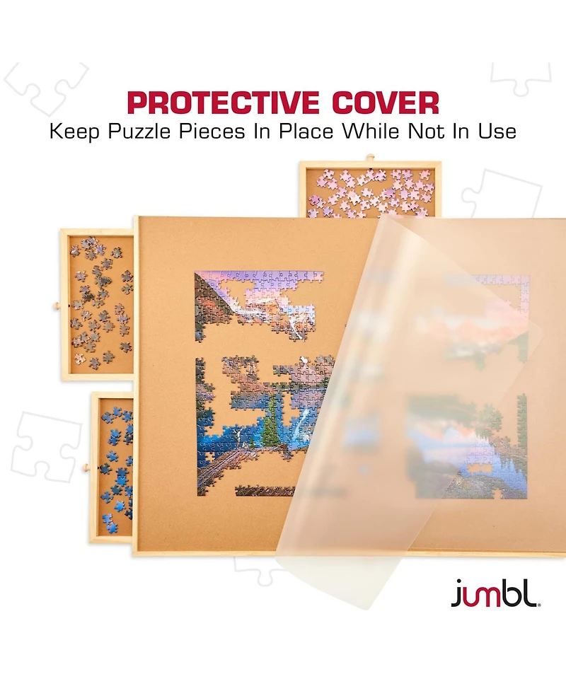 Jumbl 2000-Piece Puzzle Board with Drawers, Lazy Susan & Cover - Rotating Wooden Jigsaw Puzzle Table