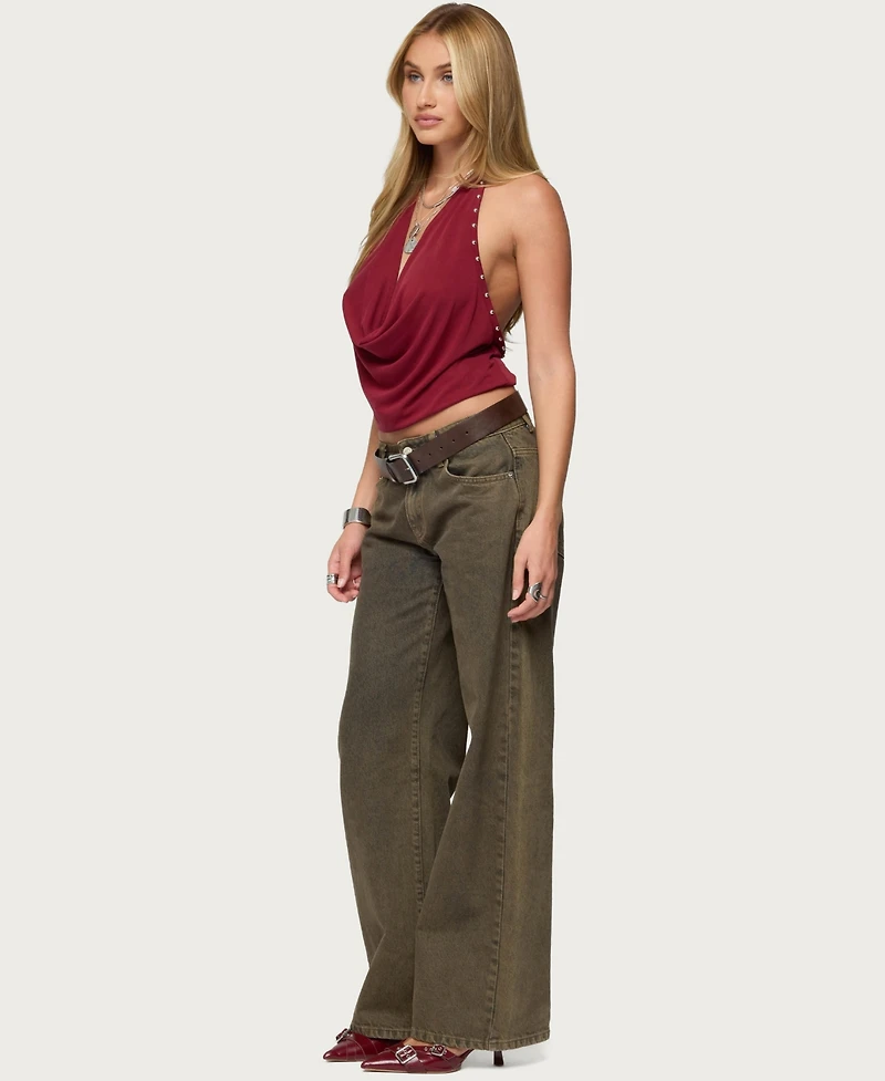 Edikted Women's Irina Stud Cowl Neck Halter Top