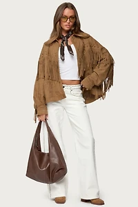 Edikted Women's Evonka Fringe Faux Suede Jacket