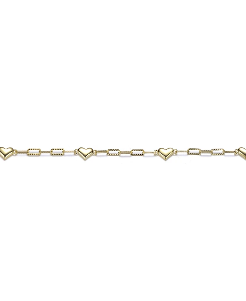 14k Gold Plated with Heart Link Chain Adjustable Bracelet