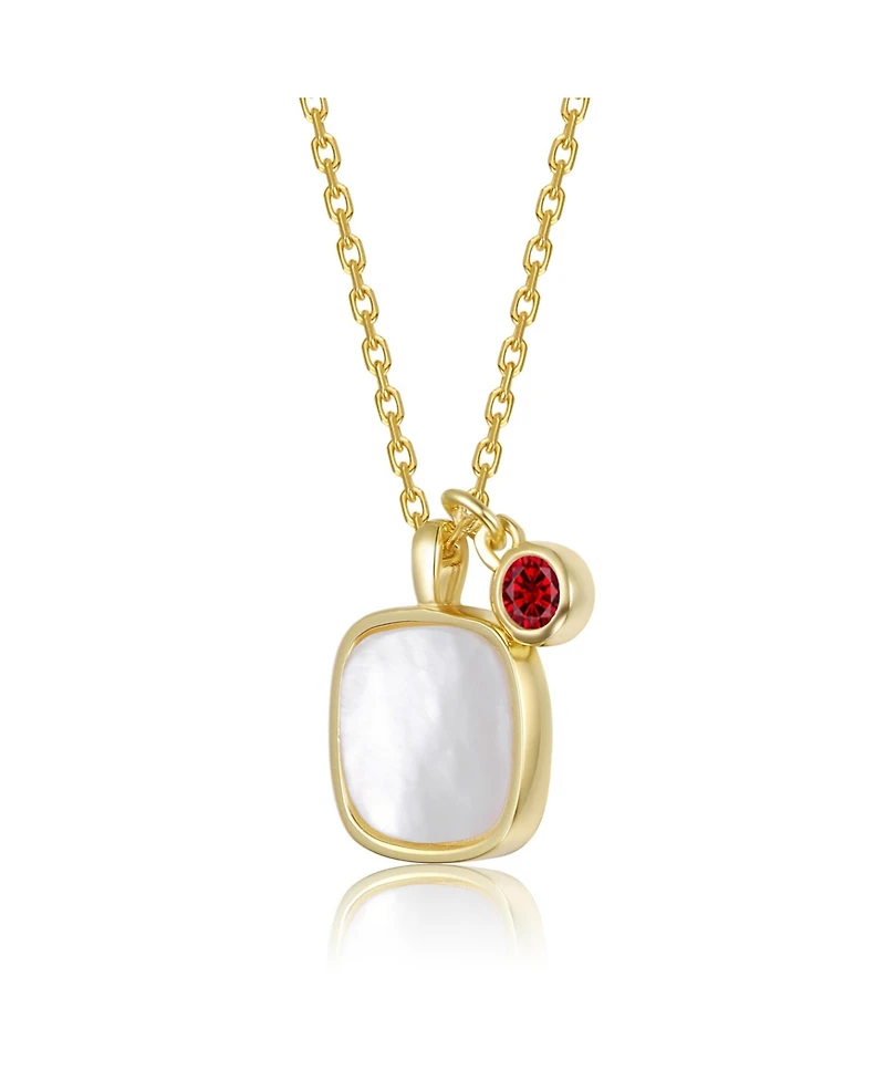 GiGiGirl 14K Gold Plated with Mother Of Pearl & Red Cubic Zirconial Necklace For Kids