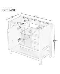 Airsurfer 36 Inch Bathroom Vanity without Sink Black Cabinet Base Only One Cabinet and Three Drawers Freestanding Storage Organizer