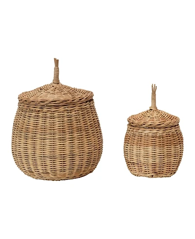 Storied Home Hand-Woven Wicker Basket Storage with Lids Set of 2