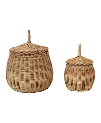 Storied Home Hand-Woven Wicker Basket Storage with Lids Set of 2