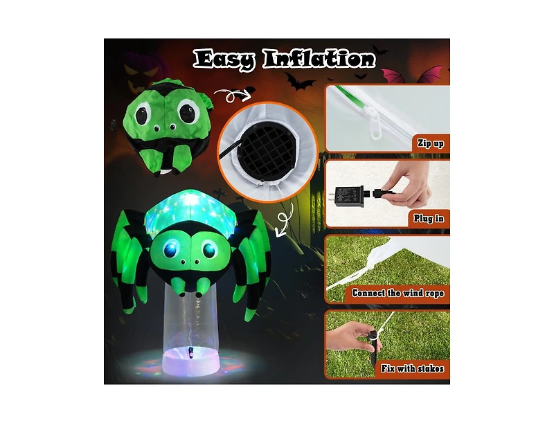 Mondawe 6 ft Halloween Inflatable Spider with 3 Color Rotating Light