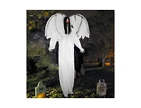 Mondawe 6.6 ft Halloween Animatronic Standing Angel with Sound-Activated Light-up Eyes and Flapping Wings