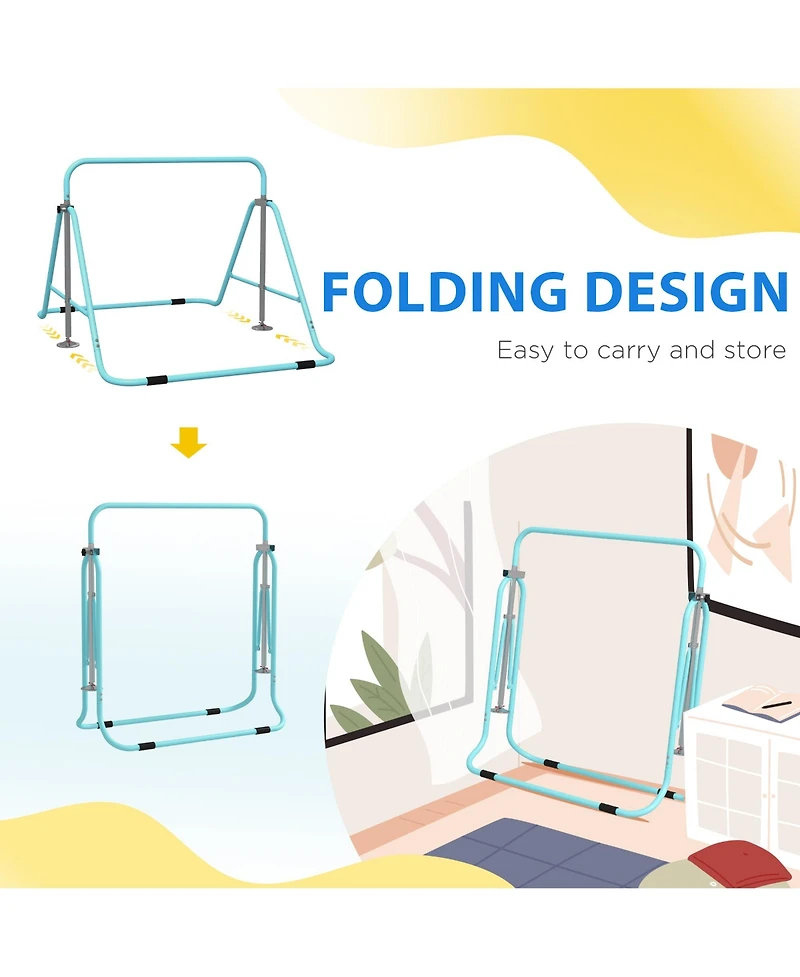 Qaba Folding Gymnastics Bar for Kids, Adjustable Height, Bubble Gum