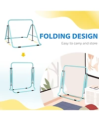 Qaba Folding Gymnastics Bar for Kids, Adjustable Height, Bubble Gum