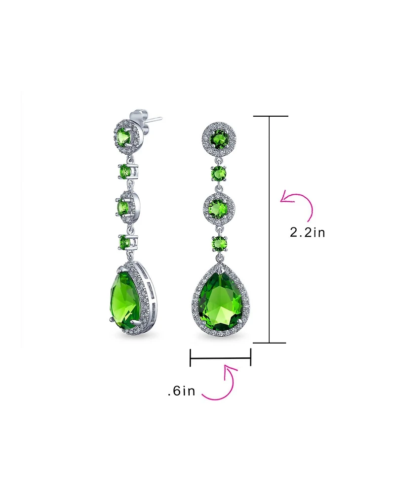 Bling Jewelry Set of 2 Clear & Green Cubic Zirconia Cz Teardrop Long Dangle Chandelier Prom Statement Earrings Sterling Silver