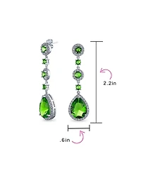 Bling Jewelry Set of 2 Clear & Green Cubic Zirconia Cz Teardrop Long Dangle Chandelier Prom Statement Earrings Sterling Silver