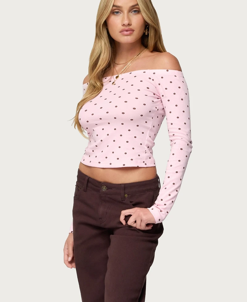 Edikted Women's Leandra Off Shoulder Polka Dot Top