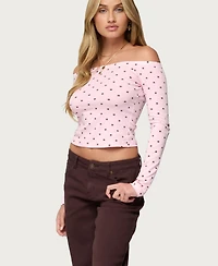 Edikted Women's Leandra Off Shoulder Polka Dot Top