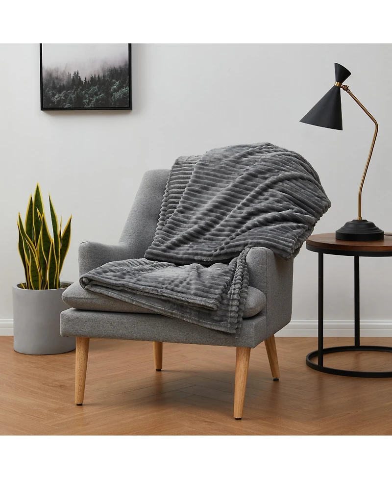 Ultra Soft & Light Ribbed Fleece Blanket - Throw/Travel 50"x60"