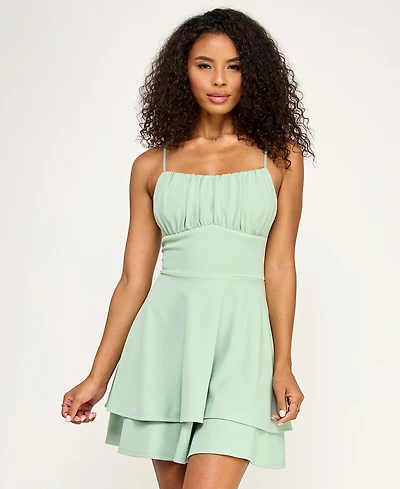 Emerald Sundae Juniors' Ruched Tiered Fit & Flare Dress