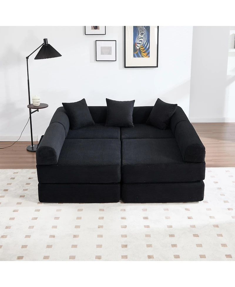 Streamdale Furniture Convertible Folding Sofa Bed with Pillow Back Handrail and Memory Foam