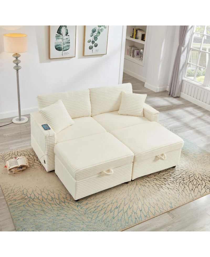 Streamdale Furniture Streamdale Comfortable Fluffy Corduroy Lazy Sofa with Storage, Super Soft Chaise Lounge