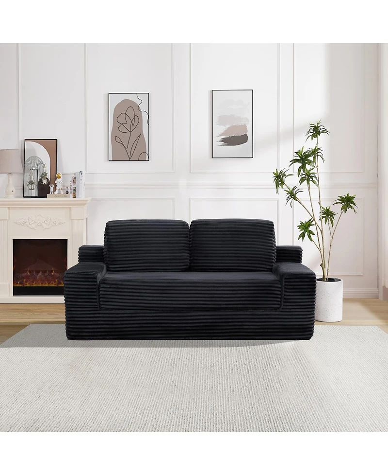 Streamdale Furniture Streamdale Corduroy Cloud Double Sofa, 2-in-1 Convertible Sofa Bed, Black