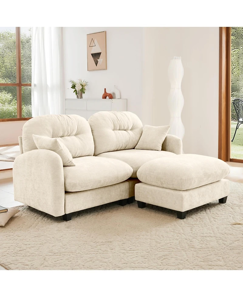 Streamdale Furniture Streamdale Cloud Sectional L-Shaped Couch w/ Ottoman, Beige