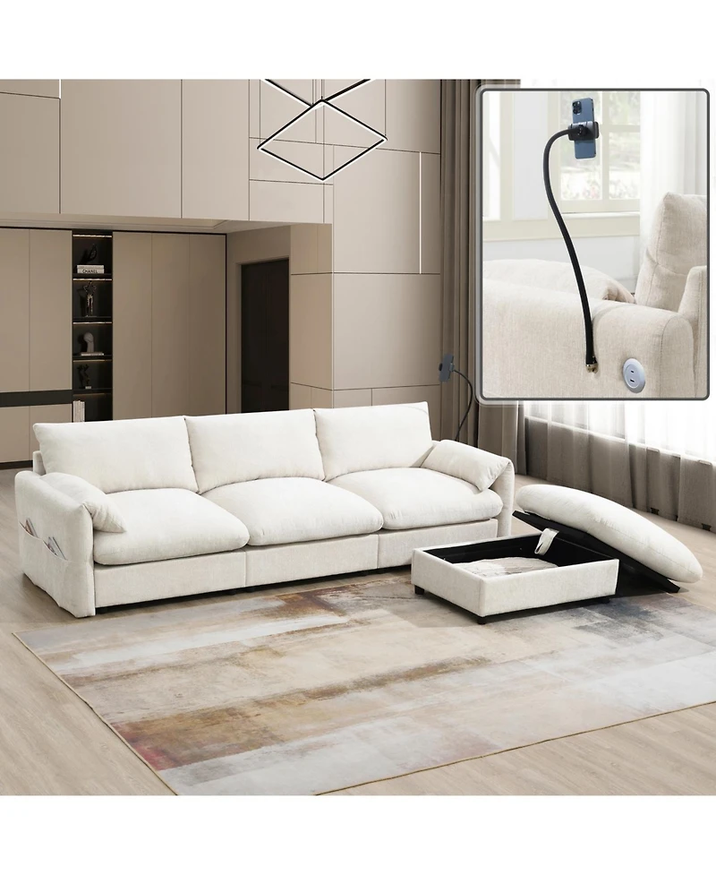 Streamdale Furniture 96.5" L-Shaped Chenille Sectional Sofa w/ Storage Ottoman & Usb Charger