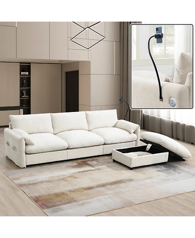 Streamdale Furniture 96.5" L-Shaped Chenille Sectional Sofa w/ Storage Ottoman & Usb Charger