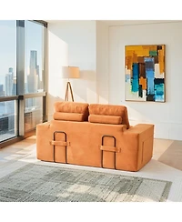 Streamdale Furniture Orange Corduroy Loveseat Sofa Bed with Memory Foam - No Assembly, Convertible (Orange)