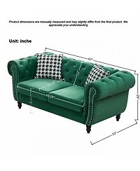 Streamdale 3+2 Seater Green Chesterfield Velvet Sofa with Roll Armrest & Nailhead