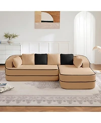 Streamdale Furniture Camel Teddy Fabric L-Shaped Chaise Sofa - No Assembly, Fluffy Comfy Couch