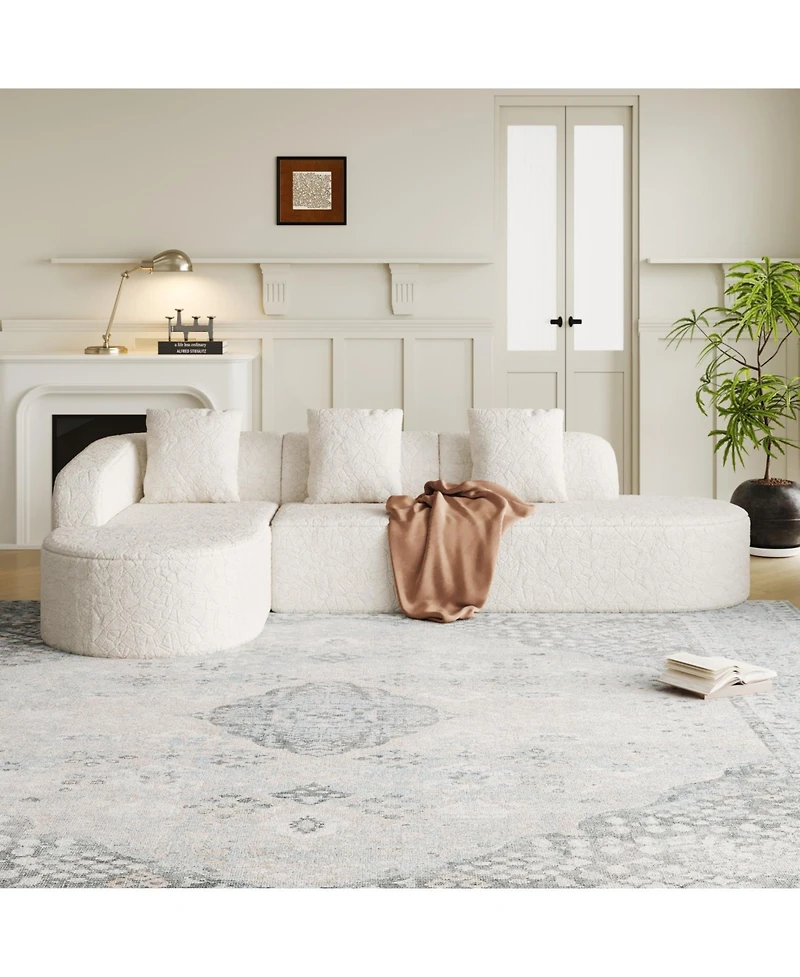 Streamdale Furniture Streamdale L-shaped curved modular sofa, modern lychee-textured polyester, curved backrest with 3 pillows