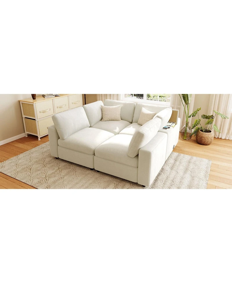Streamdale Furniture113" Upholstered Modular Sofa with Storage, Usb, Wireless Charging & Bluetooth Speaker