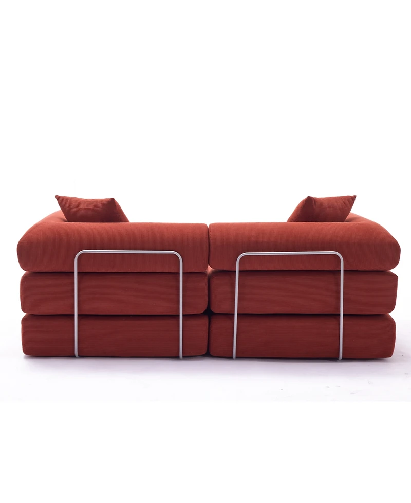 Streamdale Furniture Modular Sofa Bed for Apartment, Convertible Sofa Bed, Corduroy, Ancora Red