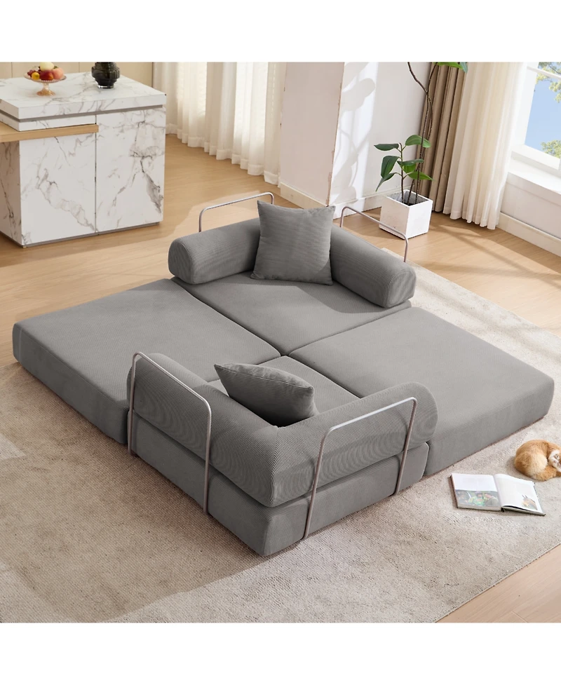 Streamdale Furniture Modular Sofa Bed for Apartment, Convertible Sofa Bed, Dark Gray Corduroy