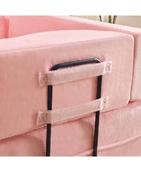 Streamdale Furniture 71-inch folding sofa bed, plush, high-density foam, convertible, floor sofa, pink