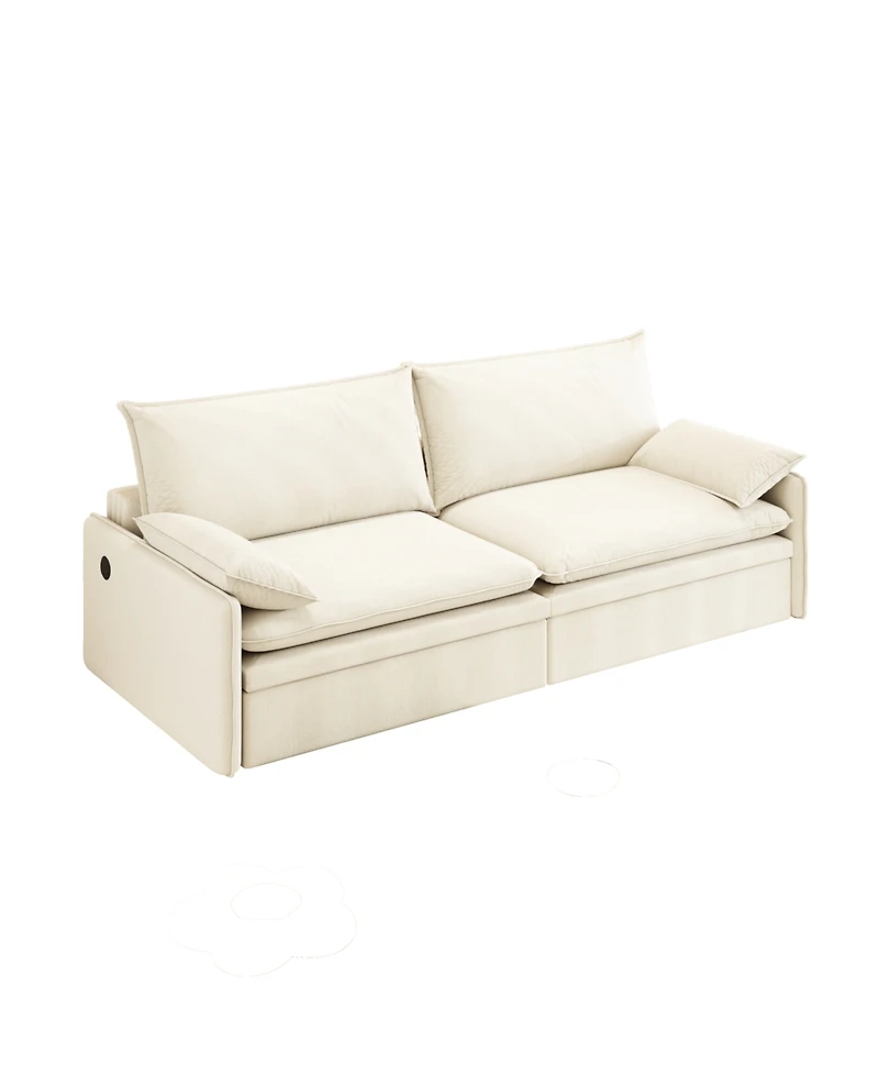 Streamdale 4-Seat Chenille Convertible Sleeper Sofa with Storage, Usb & 2-in-1 Pillow - Beige/White