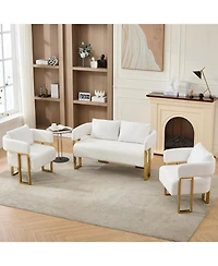 Streamdale Furniture Streamdale Modern Teddy fleece upholstered chair with gold metal legs, White